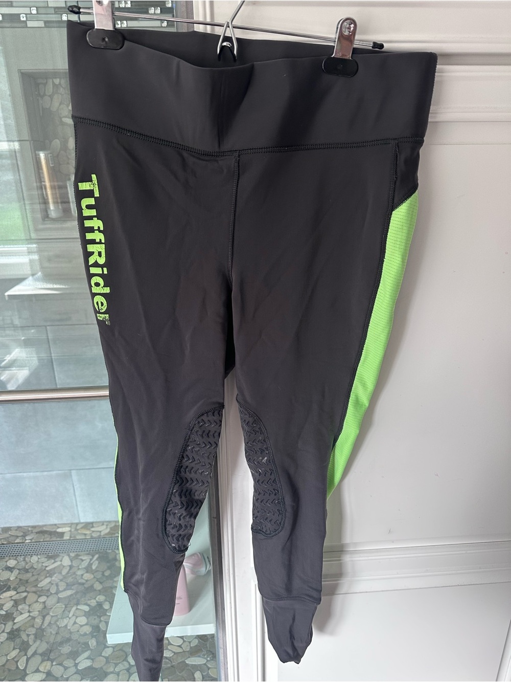 TuffRider Women’s Black Ridding pants with Neon Green Panels